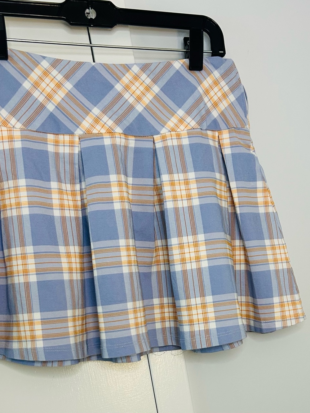 Plaid Pleated Mini Skirt - Light Blue & Yellow Size M Altar’d State